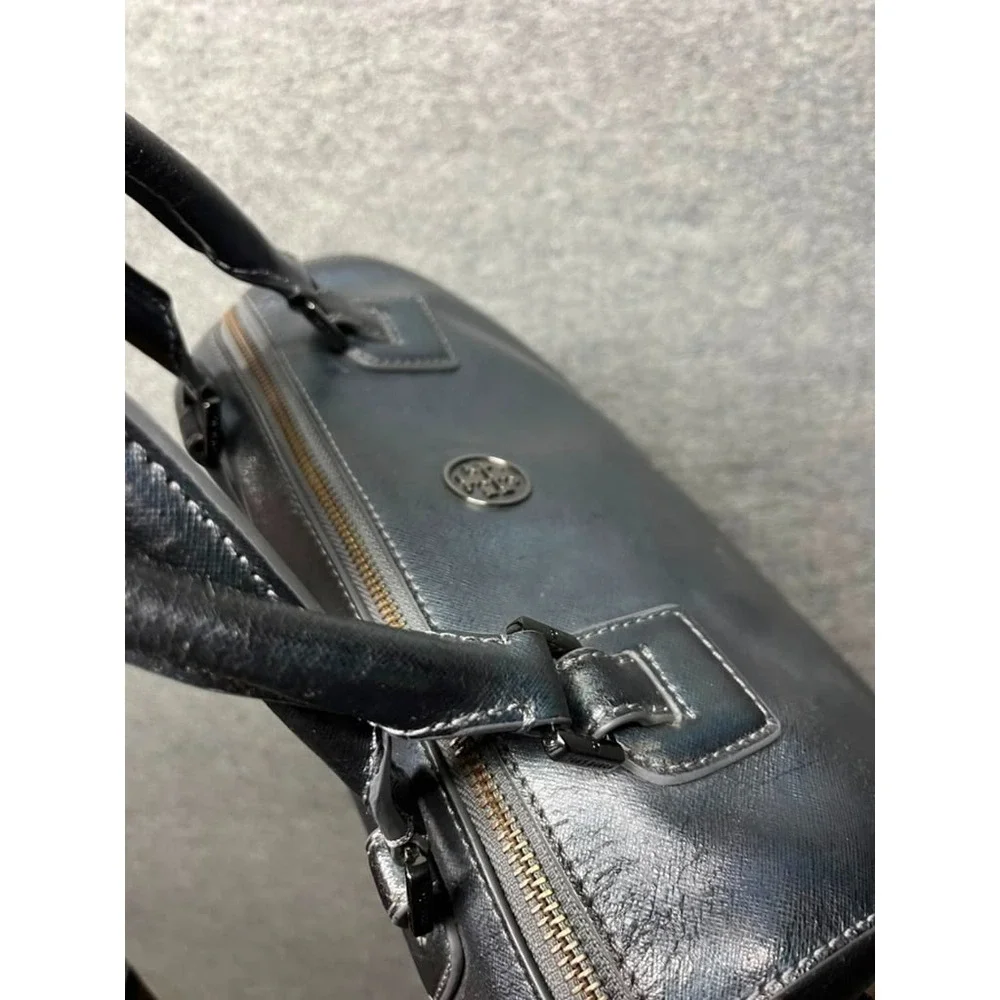 Tory Burch Black Leather Satchel Doctor Bag Top Handle Structured Purse